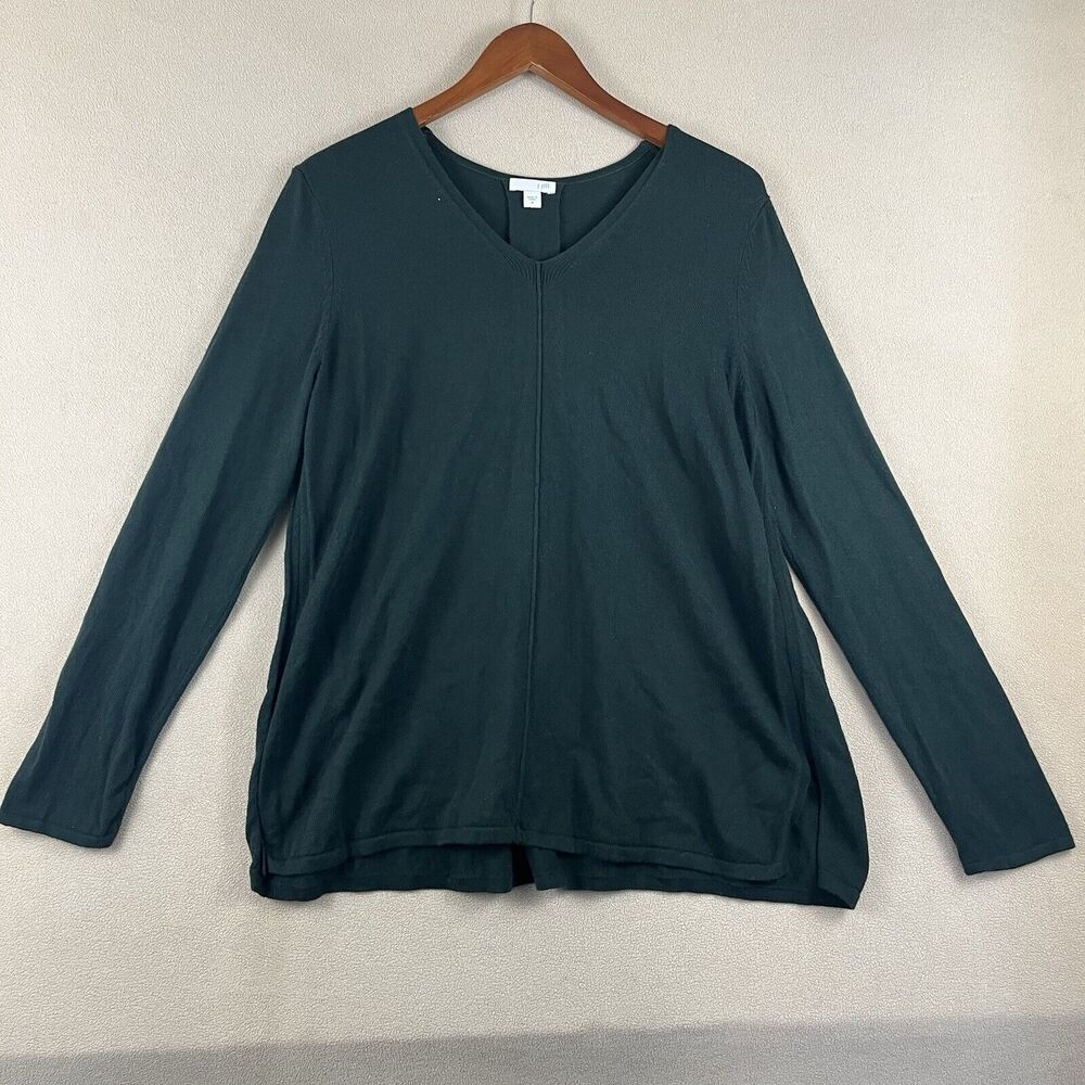 J. Jill Womens Sweater Size Medium Green Soft Long Sleeve Tunic Side Slits Top‎